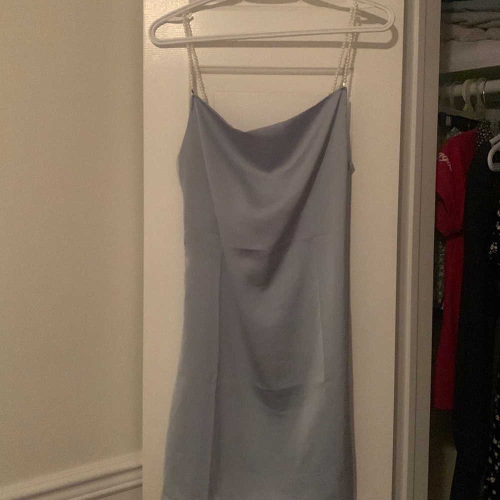 Satin Mini Dress with Pearl Straps - Picture 1 of 4